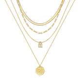 4 Layered Necklace - Sanke Chain&Chain&Lock&Hammered Disc Layered Necklaces for Women